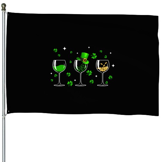Three Wine Glasses Clover Shamrock St Patrick Day House Flags