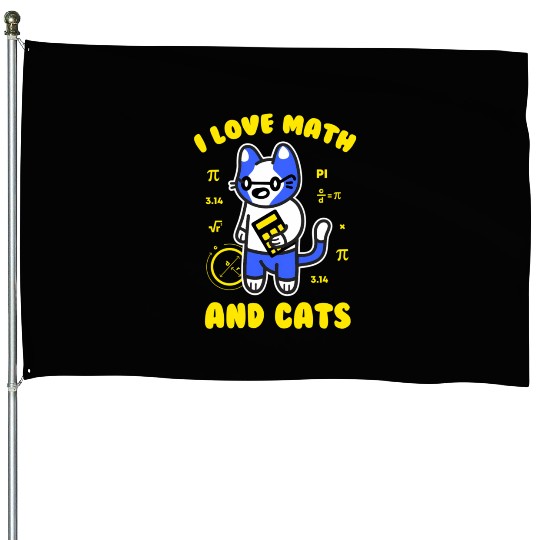 I Love Math And Cats Pi Day Teacher Cat House Flags