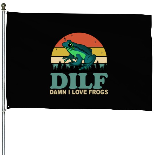 Dilf-Damn I Love Frogs Saying Frog-Amphibian House Flags