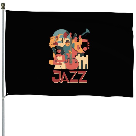 Jazz Musicians Orchestra Playing On Stage Smooth J House Flags