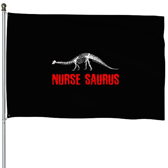 Nurse Dinosaur Skeleton Dinosaur Nurse House Flags