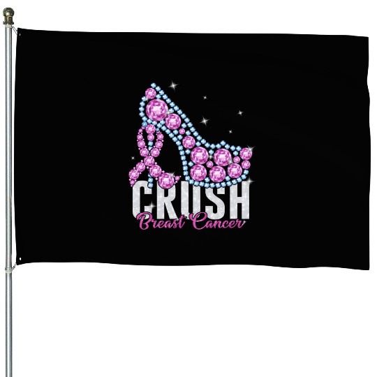 Crush Breast Cancer Bling Ribbon House Flags