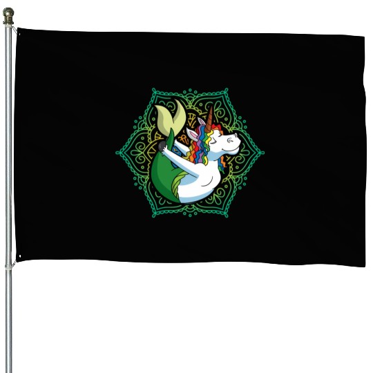 Yoga Unicorn Mermaid Mandala Zen Meditate Meditati House Flags