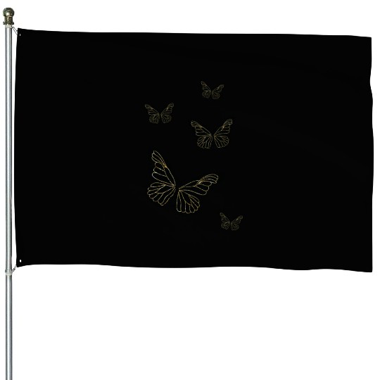 Black glittery butterflies monarch House Flags