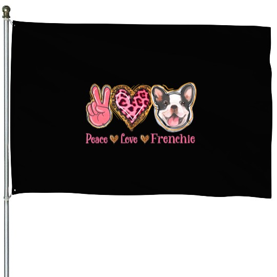 Leopard Peace Love Frenchie Funny Dog Mom Mothers House Flags