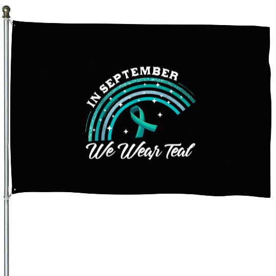 In September We Wear Teal Rainbow Pcos Awareness House Flags