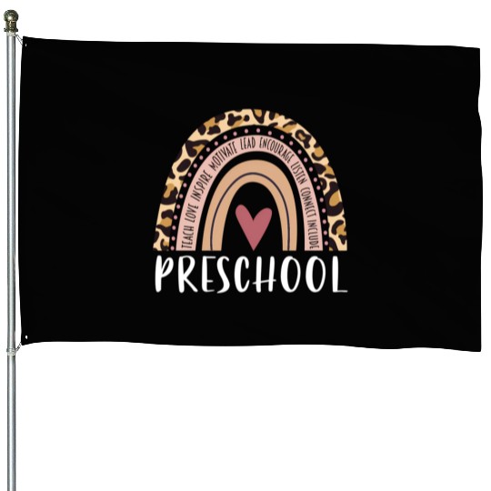 Leopard Rainbow Preschool Teacher Prek Back To Sch House Flags