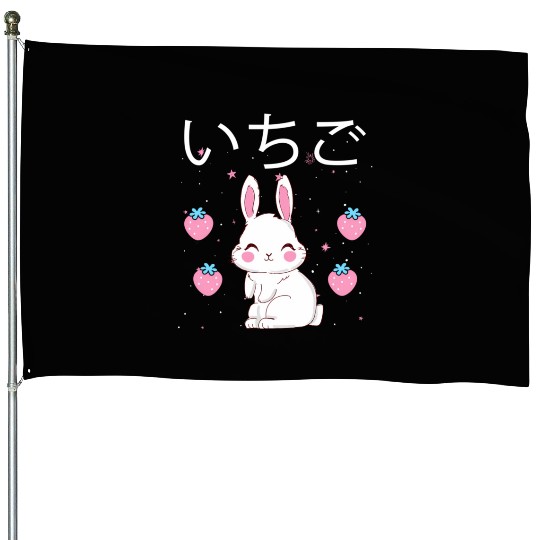 Strawberry Milk Bunny Aesthetic Vaporwave Anime House Flags