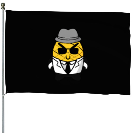 Cute kawaii pineapple in gangster mafia style Pock House Flags