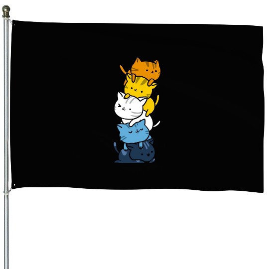 Kawaii Cat Pile Aroace Pride Flag House Flags