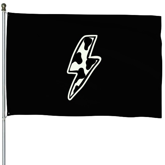 Cow print lightning bolt House Flags