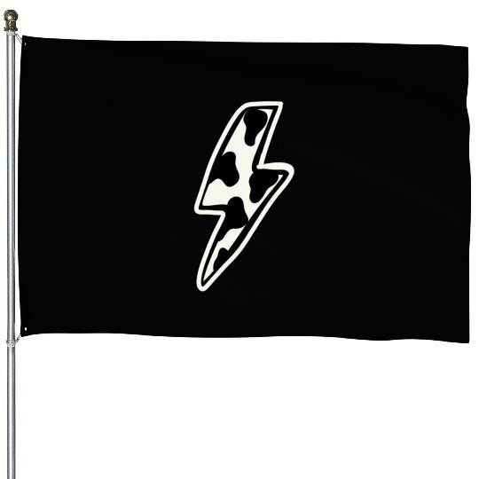 Cow print lightning bolt House Flags