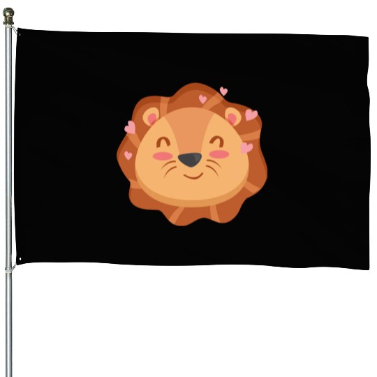 Cute Lion Cartoon Animals Character Design 1 House Flags