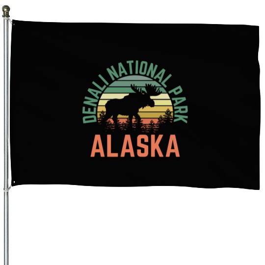 Denali National Park Alaska Moose Hiking Nature House Flags