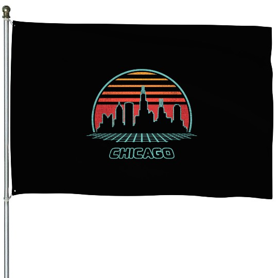 Chicago City Skyline 80S Style House Flags