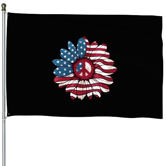 American Flag Flower Independence Day Sunflower 4T House Flags