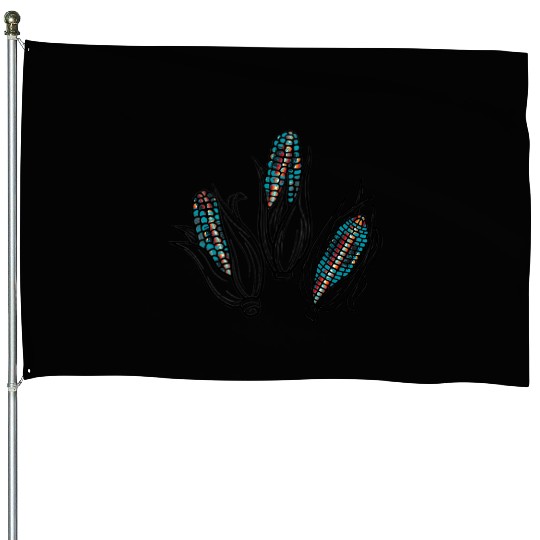 Native American Turquoise Corn Tribal Pattern House Flags