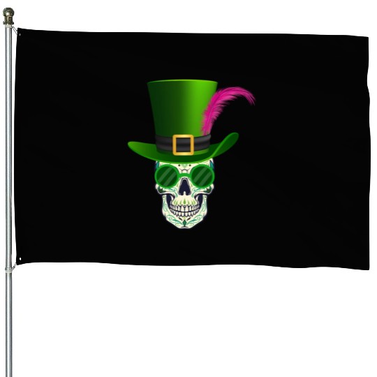 Sugar Skull Saint PatricDay Of Dead House Flags