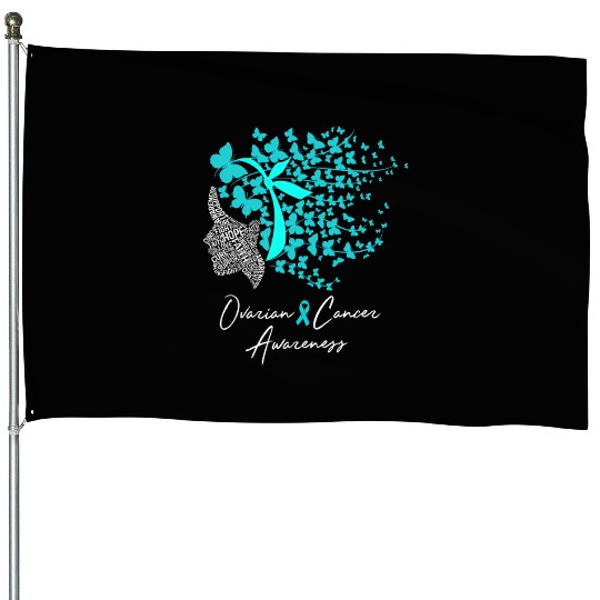 Ovarian Cancer Awareness Teal Butterflies House Flags