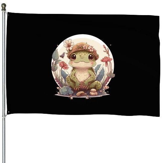 Cute Cottagecore Baby Frog Toad Frog Lovers House Flags