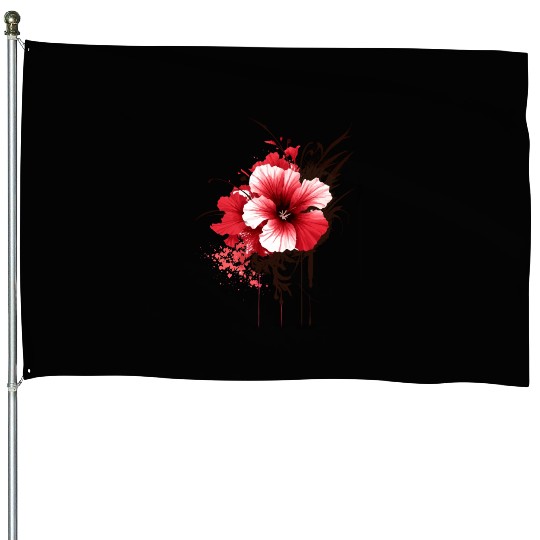 A red hibiscus flower ink drawing House Flags