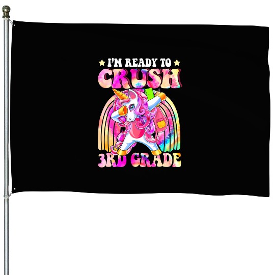 Unicorn 3rd Grade Back To School First Day Tie Dye House Flags