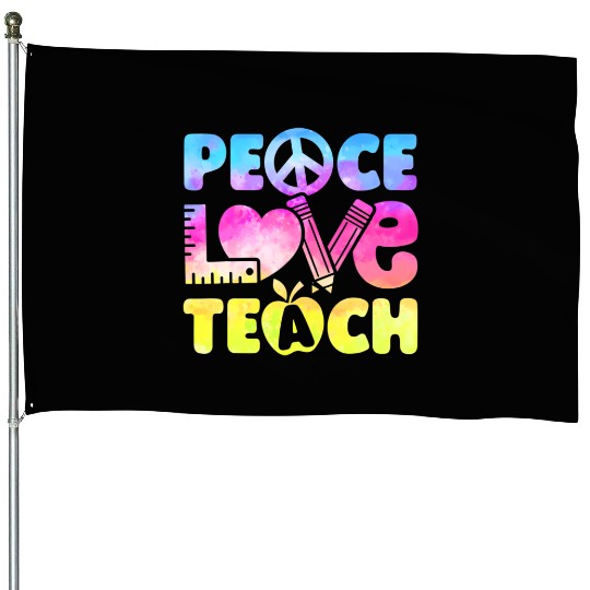 Teacher Peace Love Teach First Day Back To School House Flags