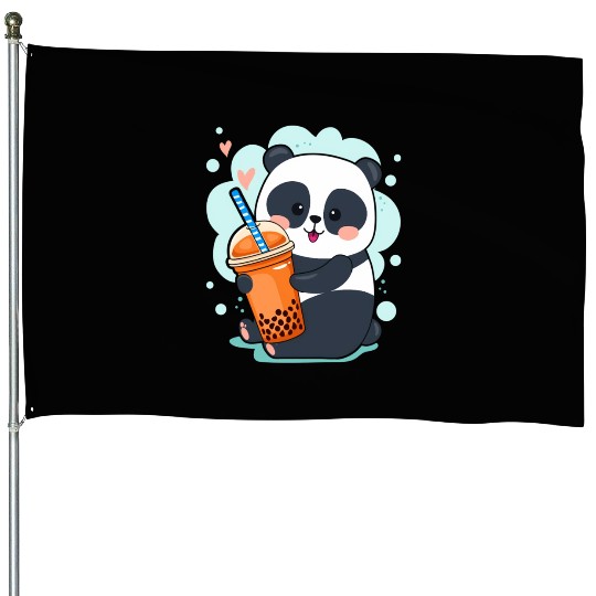 Kawaii Panda Anime Boba Drink Bubble Tea Tapioca House Flags