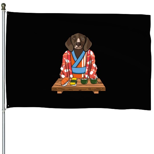 Kawaii Japanese German Shorthaired Pointer Kimono House Flags