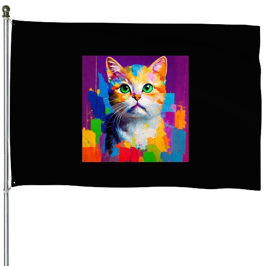 Oil Painting Style Cat Portrait Design for Cat House Flags