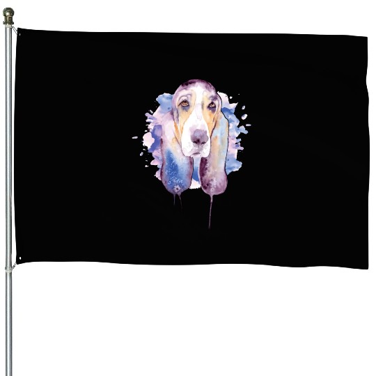 Basset Hound Watercolor Dog Lover Basset Hound House Flags