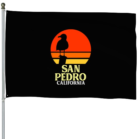 San Pedro California Beach Seagull House Flags