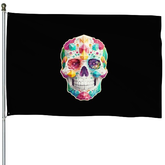 Jeweled Sugar Skull House Flags