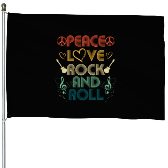 Peace Love Rock And Roll Distressed Rock Concert House Flags