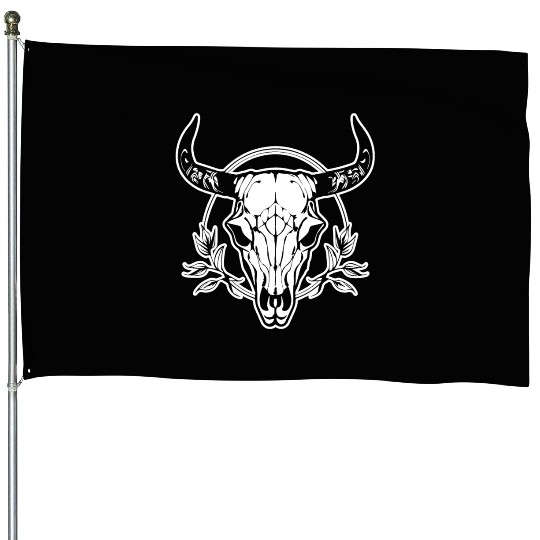 Cow Skull Boho House Flags