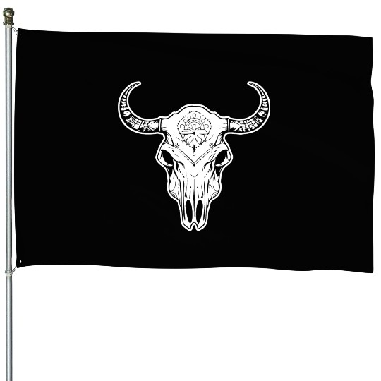 Cow Skull Boho House Flags