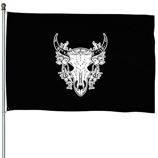 Cow Skull Boho House Flags
