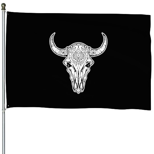 Cow Skull Boho House Flags