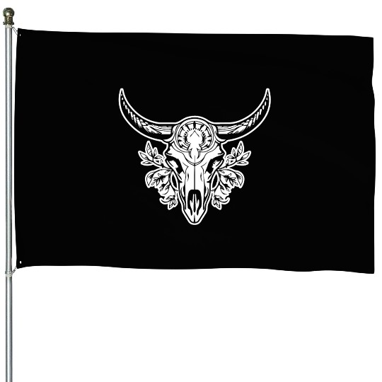 Cow Skull Boho House Flags