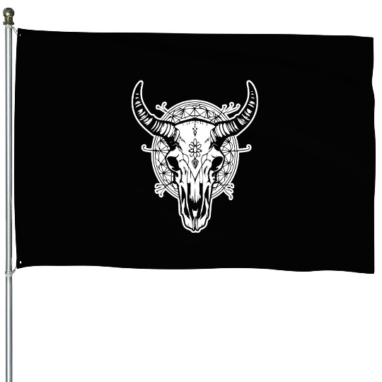 Cow Skull Boho House Flags