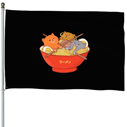 Kawaii Anime Cat Japanese Ramen Noodle House Flags