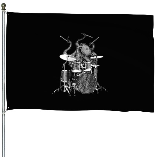 Octopus Playing Drums Drummer Ocean Creature Band House Flags