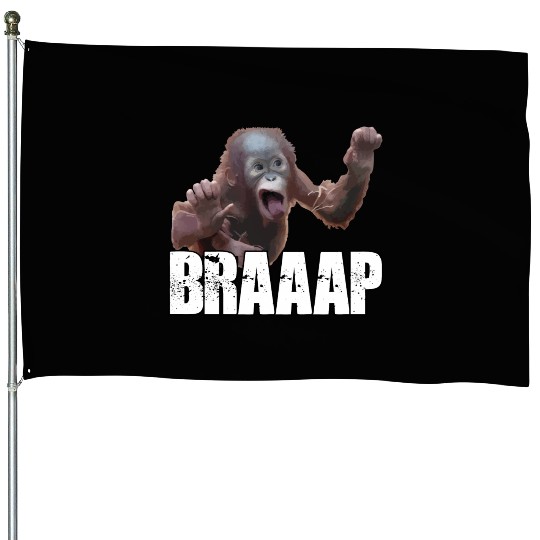 Braaap Monkey Face Riding A Motocross House Flags