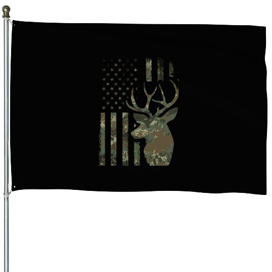 Camo American Flag Buck Hunting For Elk Deer House Flags