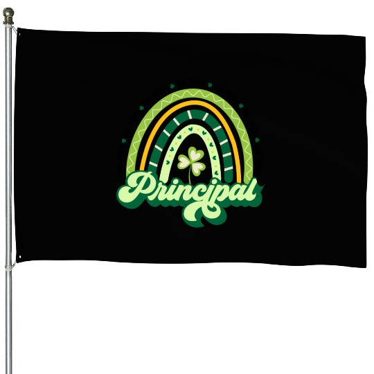 Boho Rainbow Shamrock One Lucky Principal St House Flags