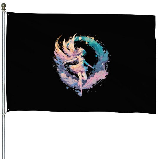 Watercolor Fairy Painting Fairycore Pastel Goth Bu House Flags