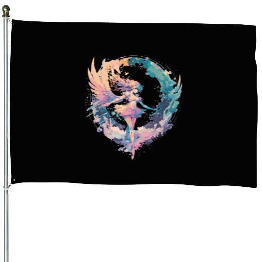 Watercolor Fairy Girls Fairycore Pastel Goth Butte House Flags