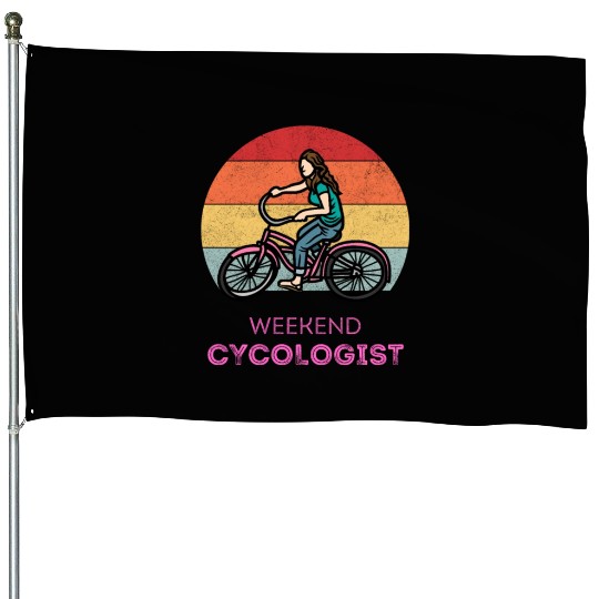 Weekend Cycologist Retro Sunset Cycling House Flags