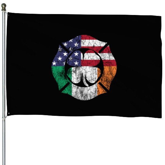 Firefighter St Patric Day Irish American Flag House Flags