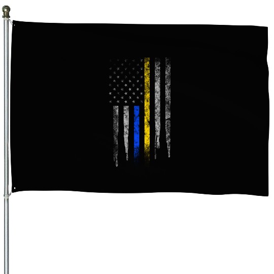 Gold Blue Line 911 Police Dispatcher First House Flags